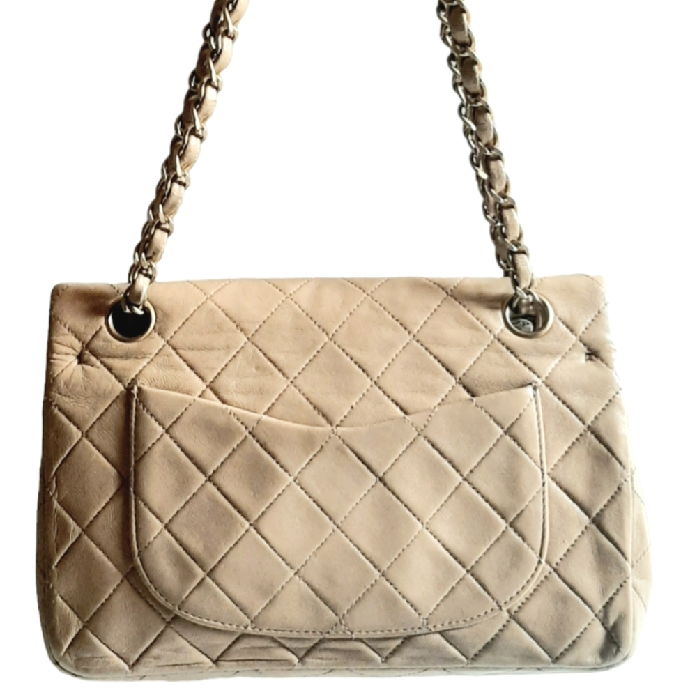 Vtg Chanel Classic Quilted Lambskin Double Flap Bag Beige Small 24k - Picture 6 of 16